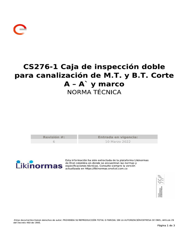 CS 276 Caja de Inspección Doble para Canalización de M.T. y B.T. Marco ...