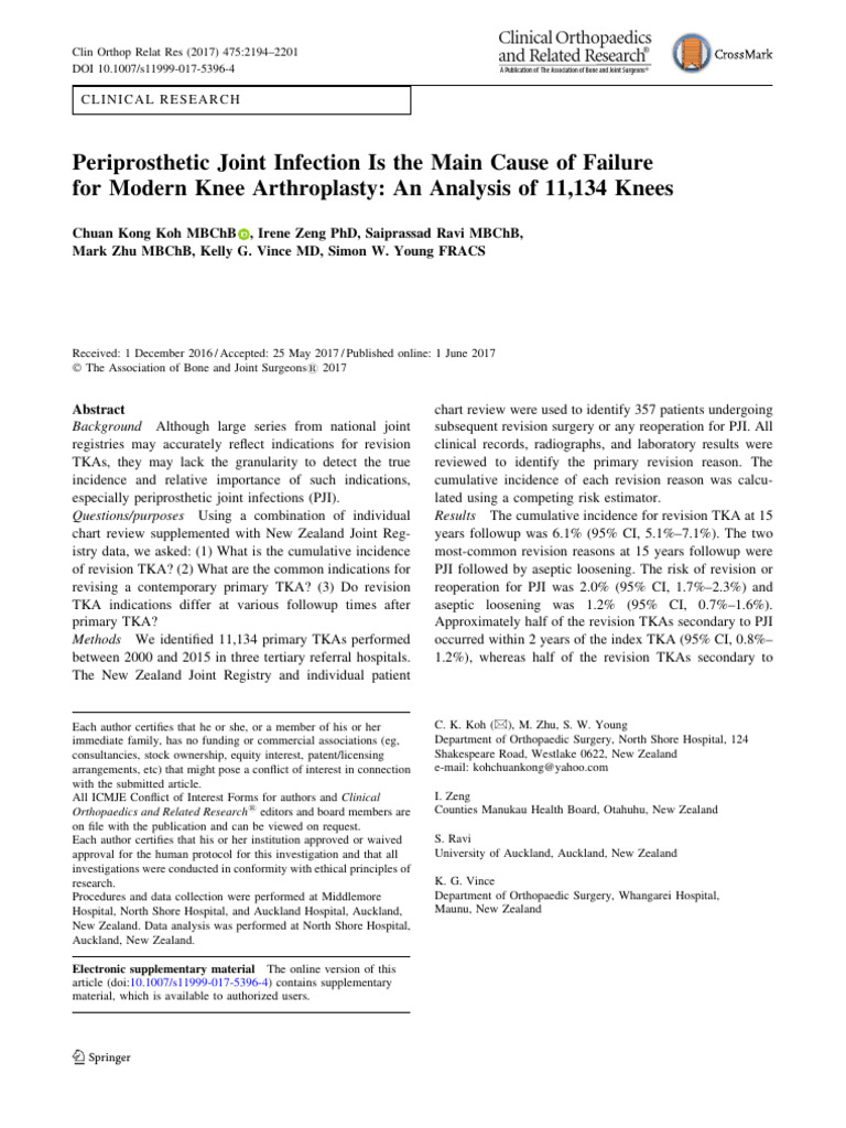 Periprosthetic Joint Infection Is The Main Cause.12 | PDF | Medical ...