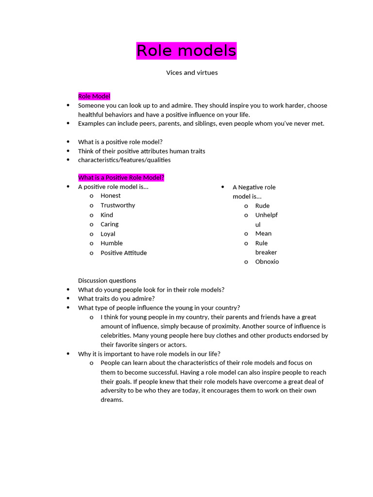 Role models | PDF | Courage | Virtue