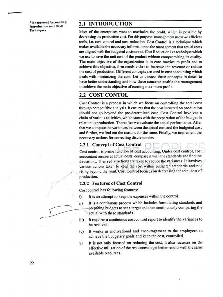 CH 7 (Cost Control and Cost Reduction) | PDF