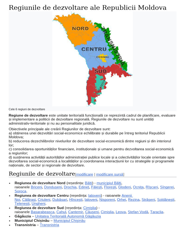 Regiunile de Dezvoltare Ale Republicii Moldova | PDF