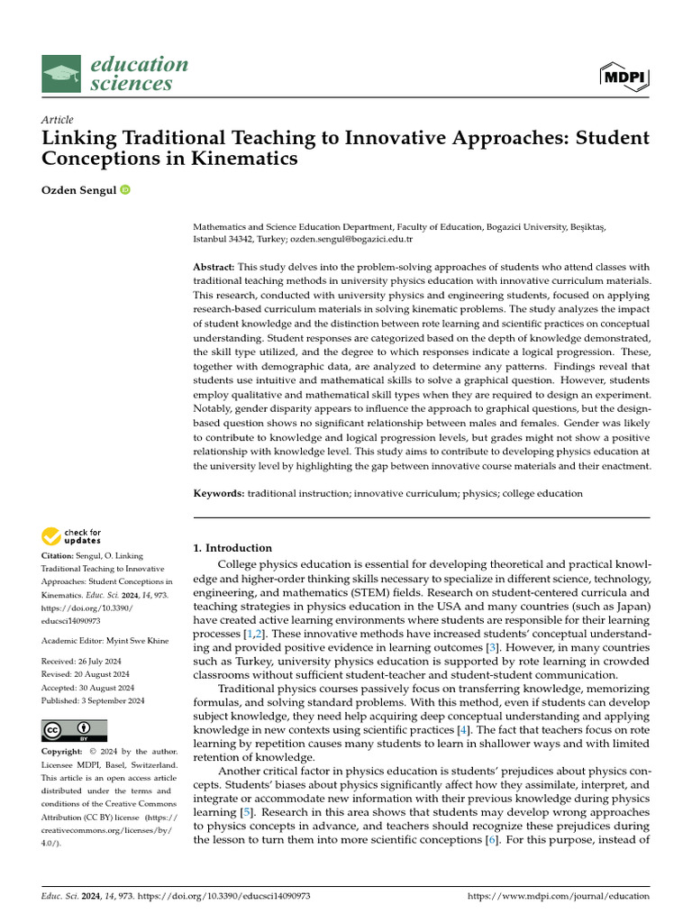 Kinematics: Bridging Traditional and Innovative Teaching | PDF ...