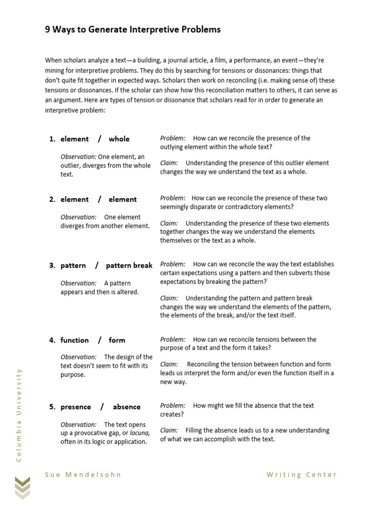 Generate Interpretive Problems in Texts | PDF | Cognition