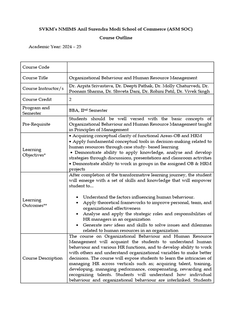 Organizational Behavior & HRM Course Overview | PDF | Human Resource ...