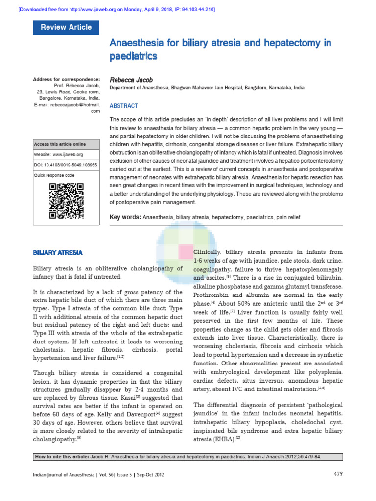 Anaesthesia for Biliary Atresia in Infants | PDF | Liver | Cirrhosis