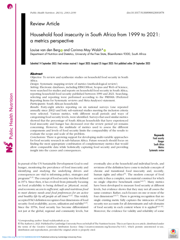 NAO Household Food Insecurity in South Africa From 1999 to 2021 a ...