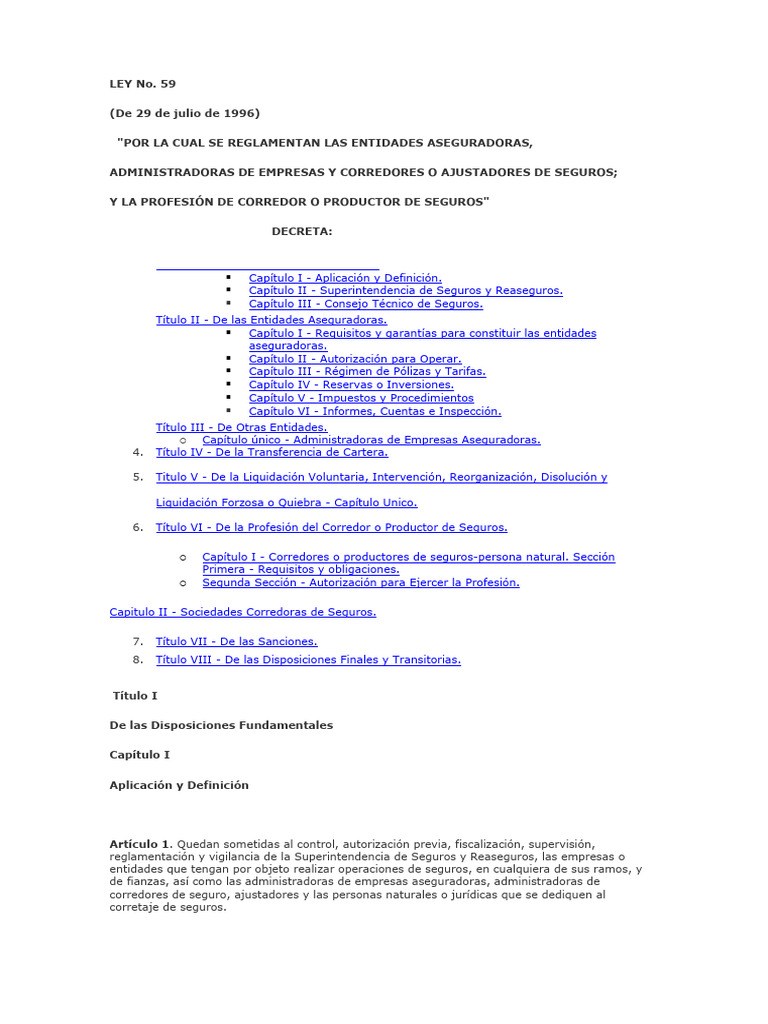 Ley de Regulación de Entidades Aseguradoras | PDF | Seguro | Póliza de ...