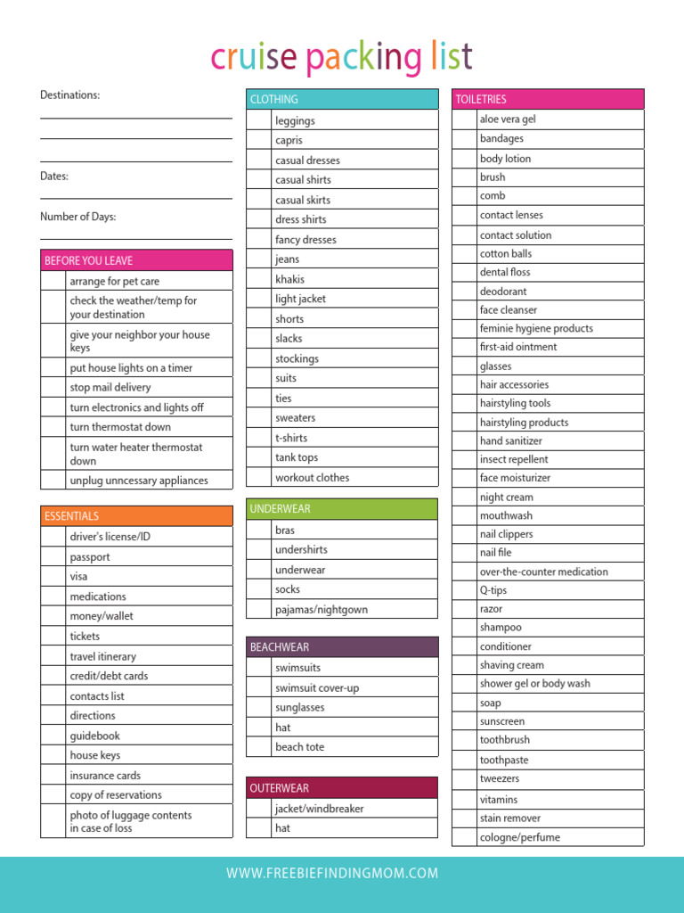 Essential Cruise Packing List PDF | PDF | Clothing