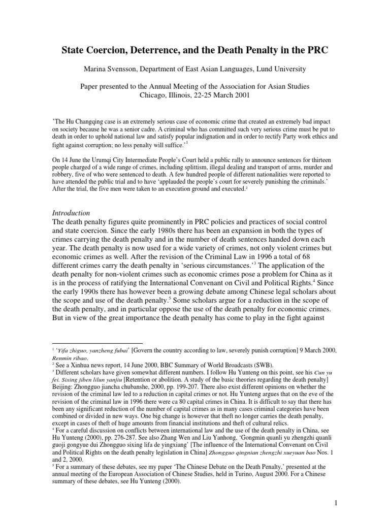 State Coercion, Deterrence, and The Death Penalty in The PRC PDF