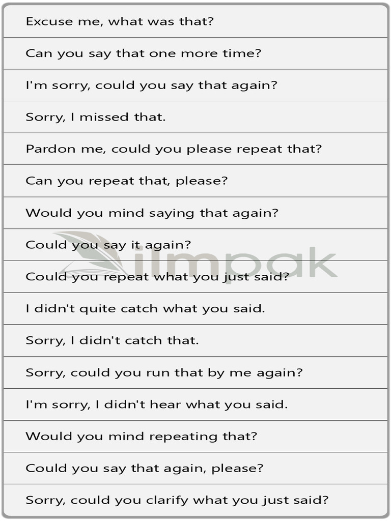 Ways To Say Can You Repeat That | PDF