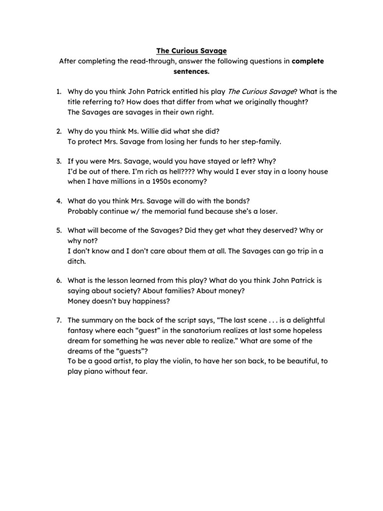 Curious Savage Play Analysis For School I Guess | PDF