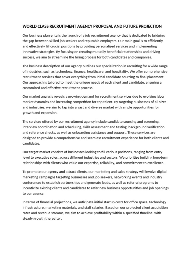 World-Class Recruitment Agency Proposal | PDF | Recruitment ...