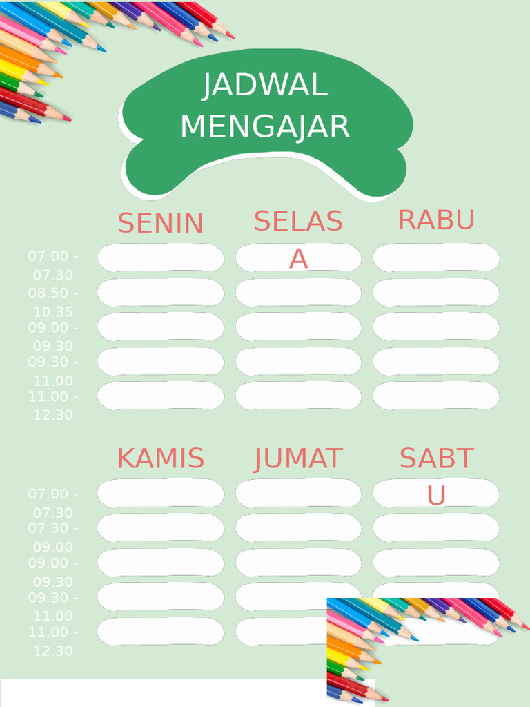 _Hijau Merah Imut Jadwal Pelajaran Dokumen A4 | PDF