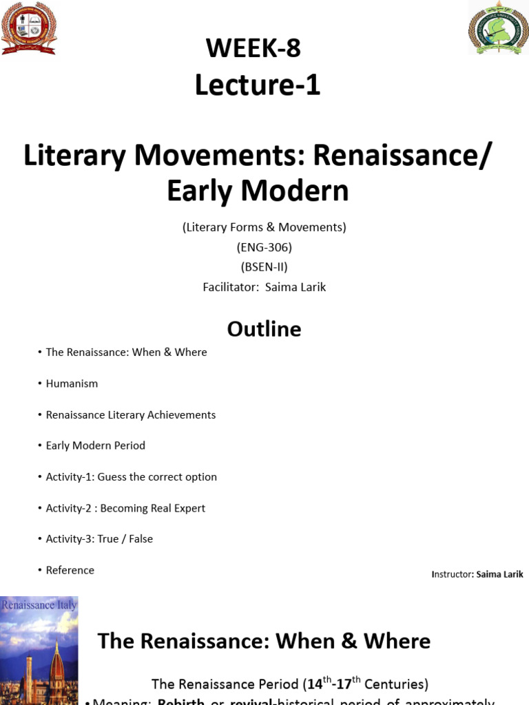 (W-8) Lect-1 Literary Movements Renaissance - Early Modern (LFM - BSEN ...