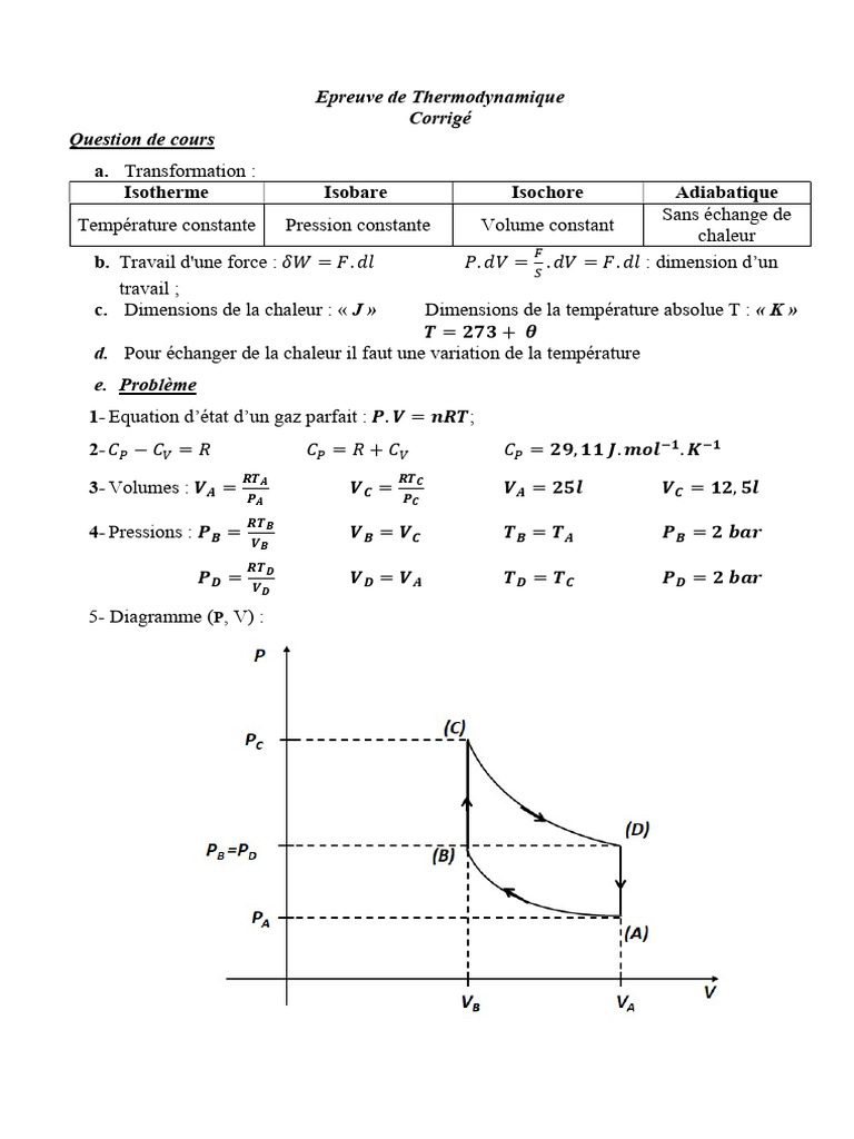 Corrigé de Thermodynamique : Concepts Clés | PDF | Chaleur | Mécanique