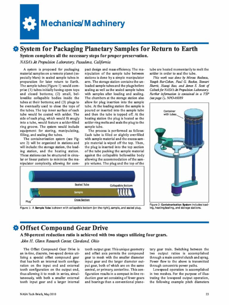 Mars Sample Packaging System Design | PDF | Gear | Valve