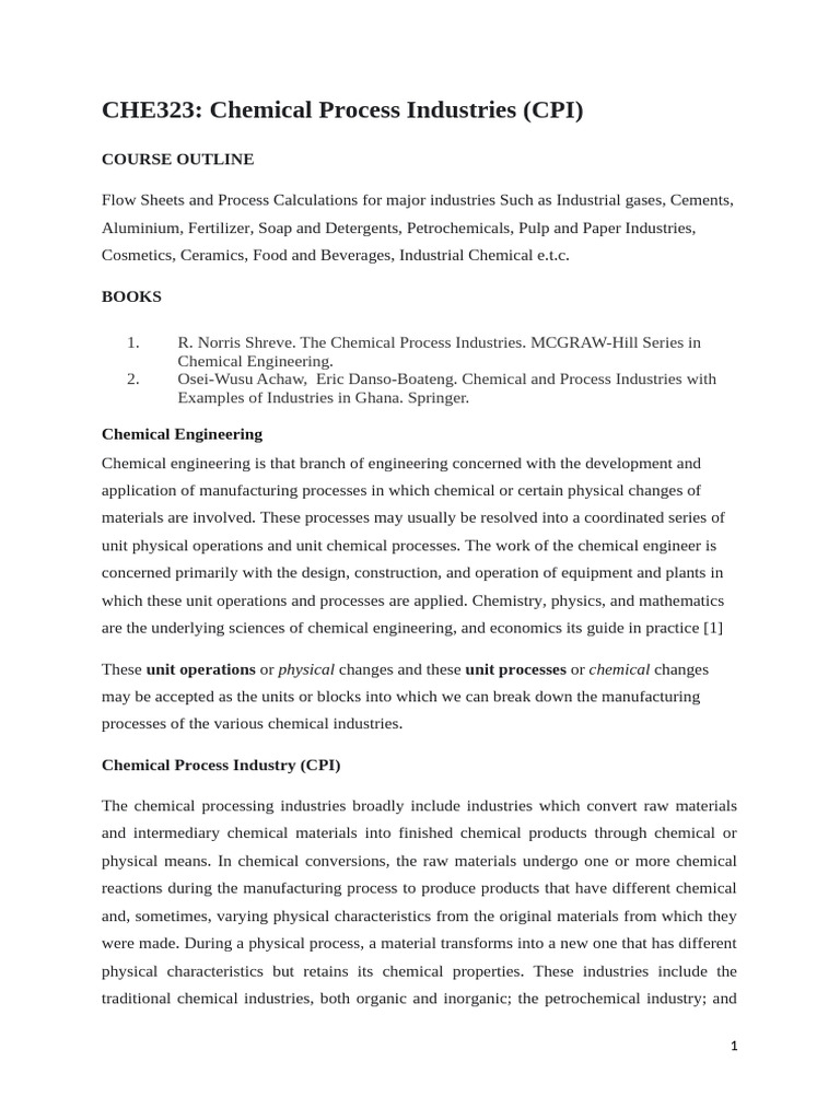 Chemical Process Industries Overview | PDF | Chemical Industry ...