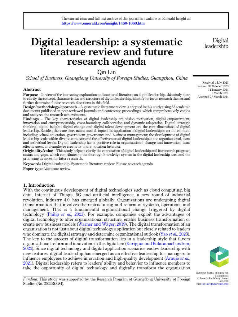 Digital Leadership: Literature Review Insights | PDF | Leadership ...