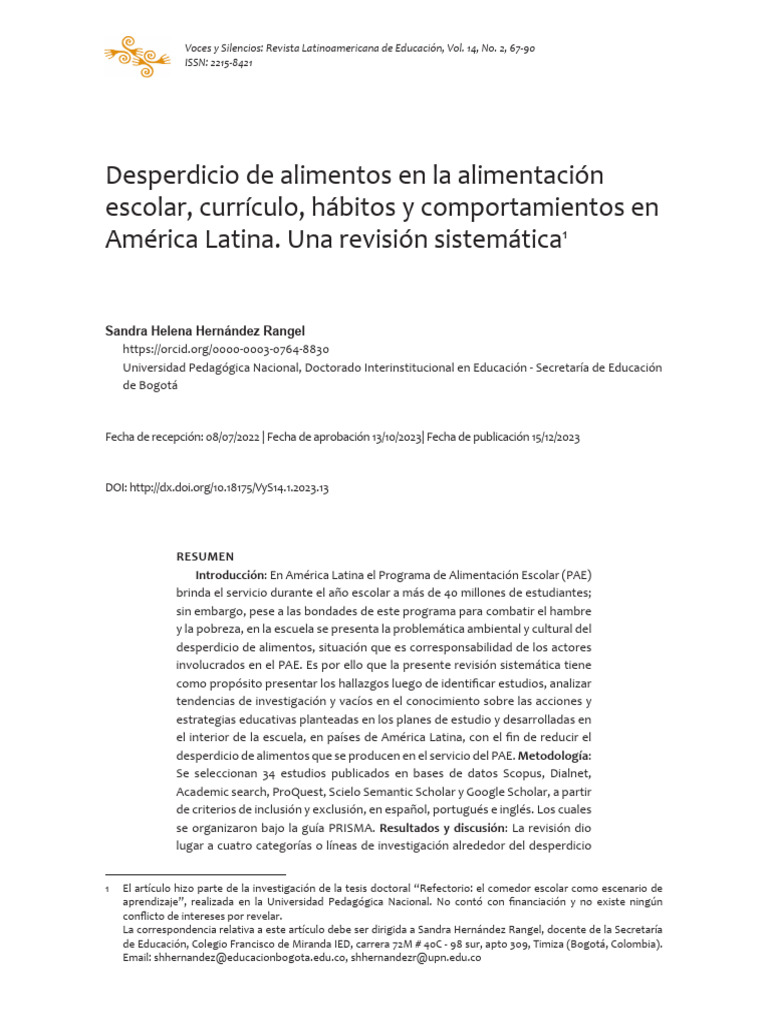 Desperdicio de Alimentos en Educación Escolar | PDF | Plan de estudios ...