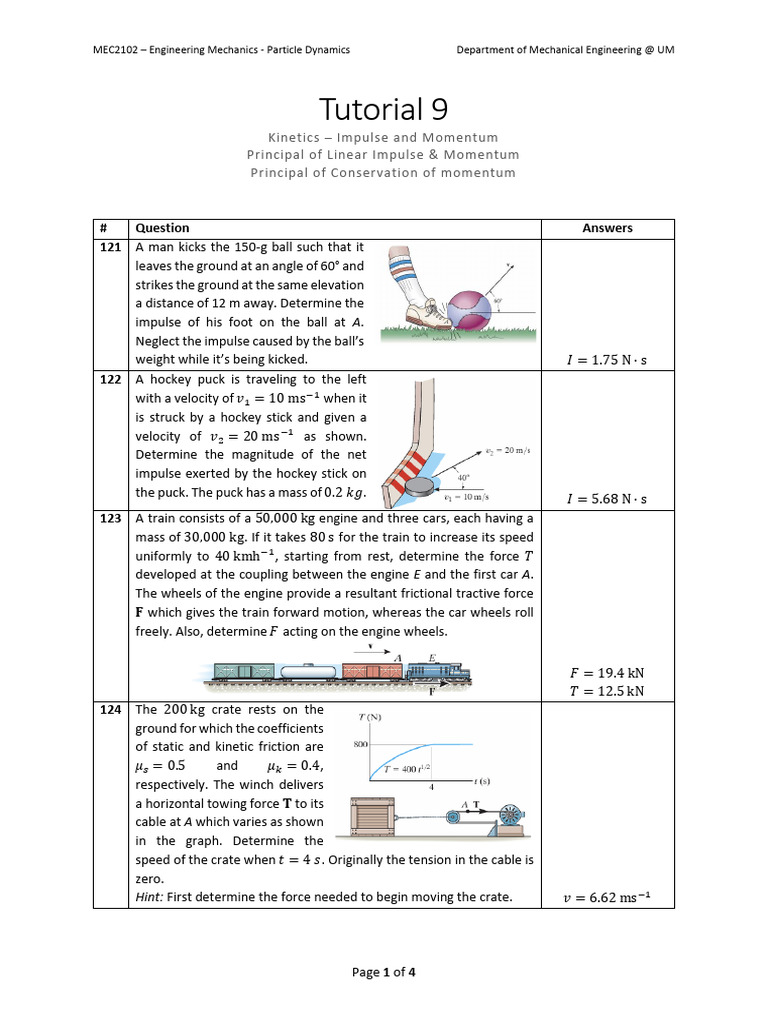 Tut 9 - Kinetics - Linear Impulse and Mom and Conservation | PDF ...