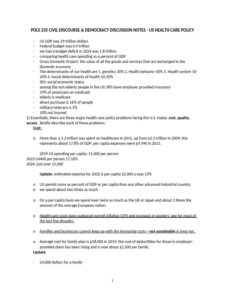 US Health Care Policy Discussion Notes | PDF | Market (Economics ...
