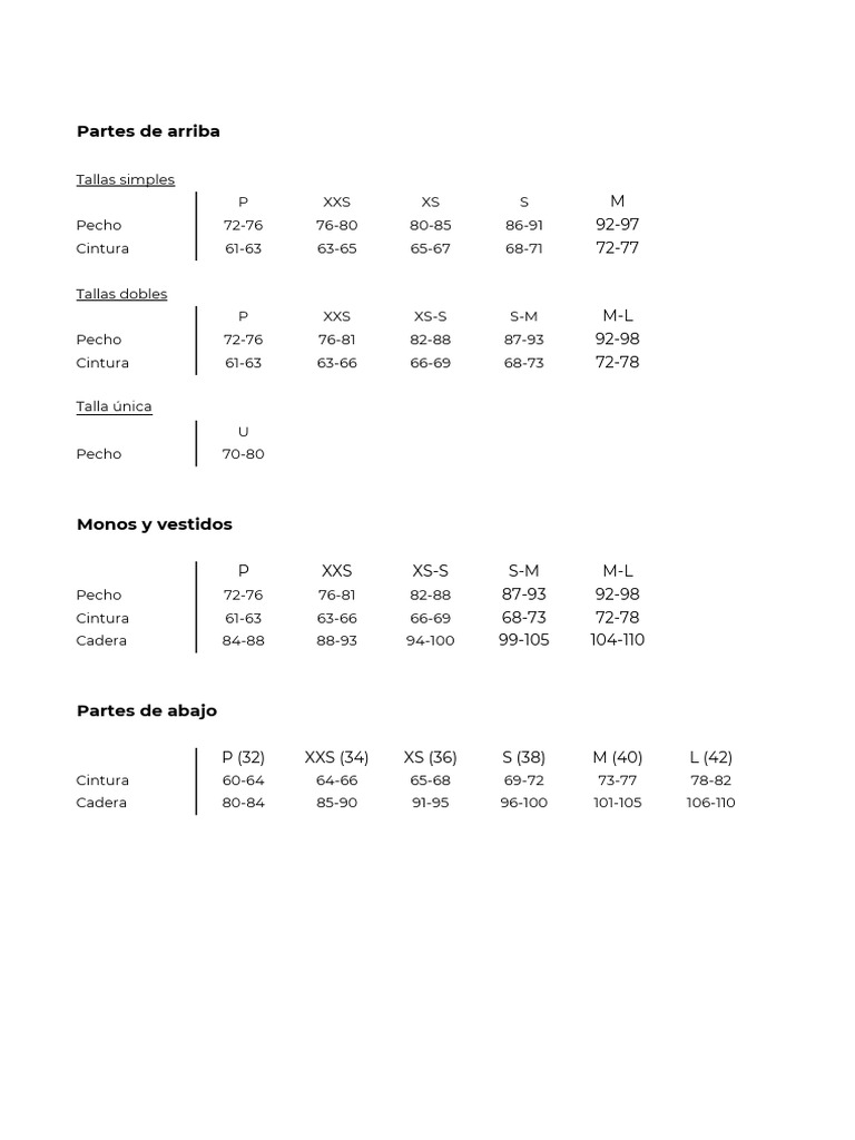 Sizesguide Es | PDF