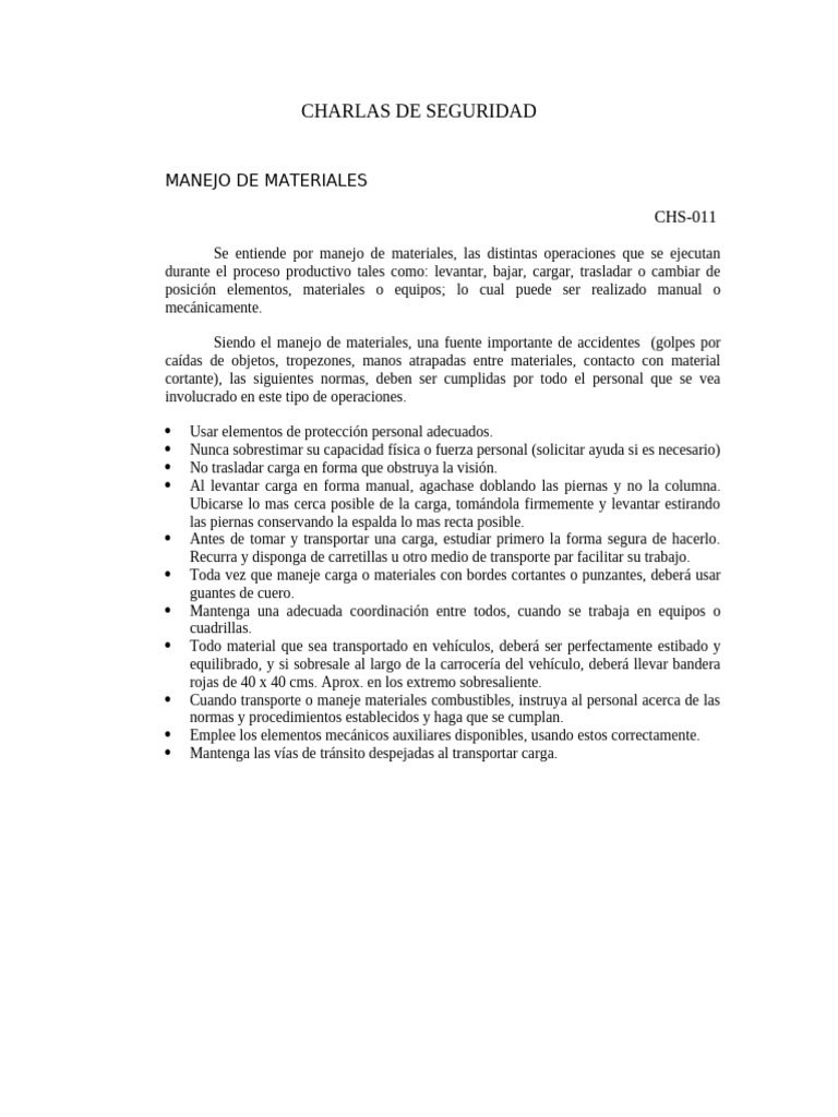Normas de Seguridad en Manejo de Materiales | PDF