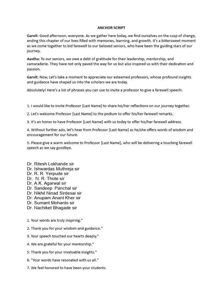 Farewell Script | PDF