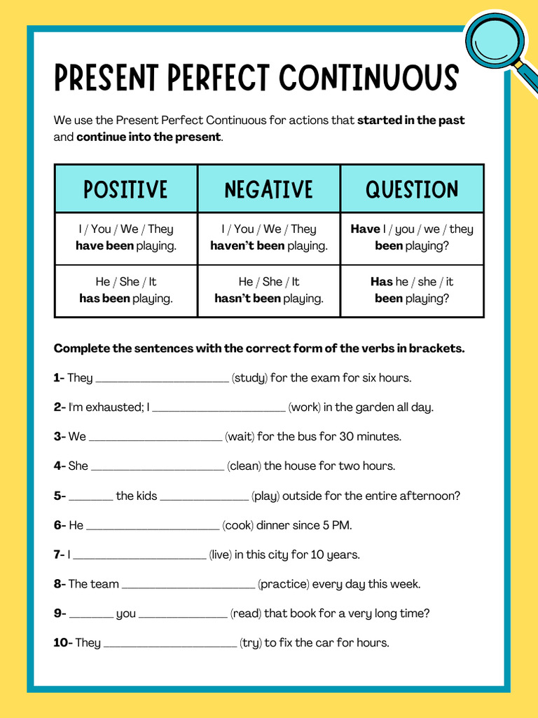 Present Perfect Continuous Exercises | PDF