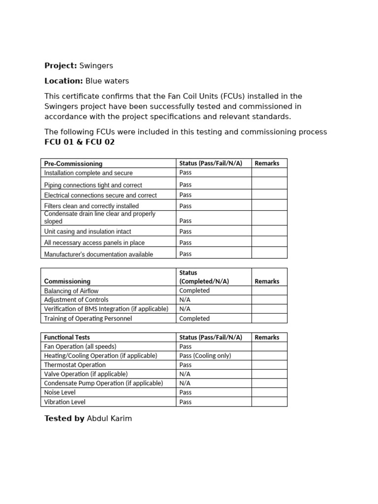 Swingers Project FCU Testing Report | PDF
