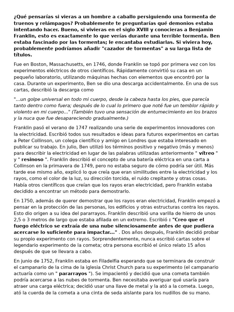 Historia Del Pararrayos | PDF | Relámpago