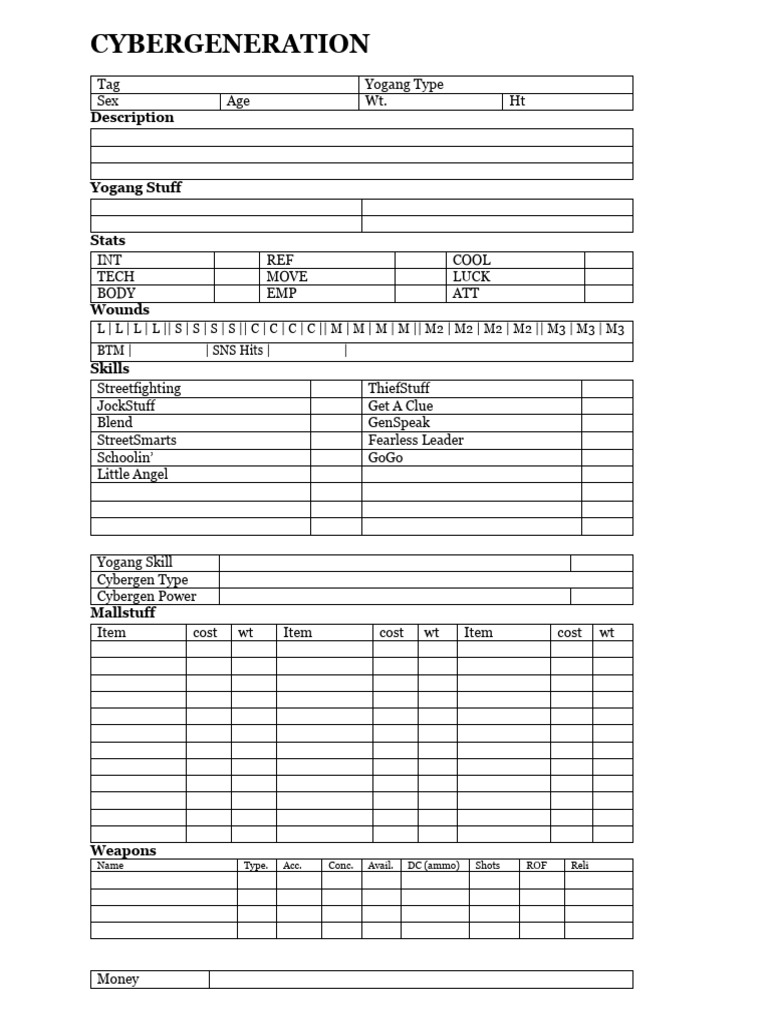 Cybergeneration Character Stats Overview | PDF