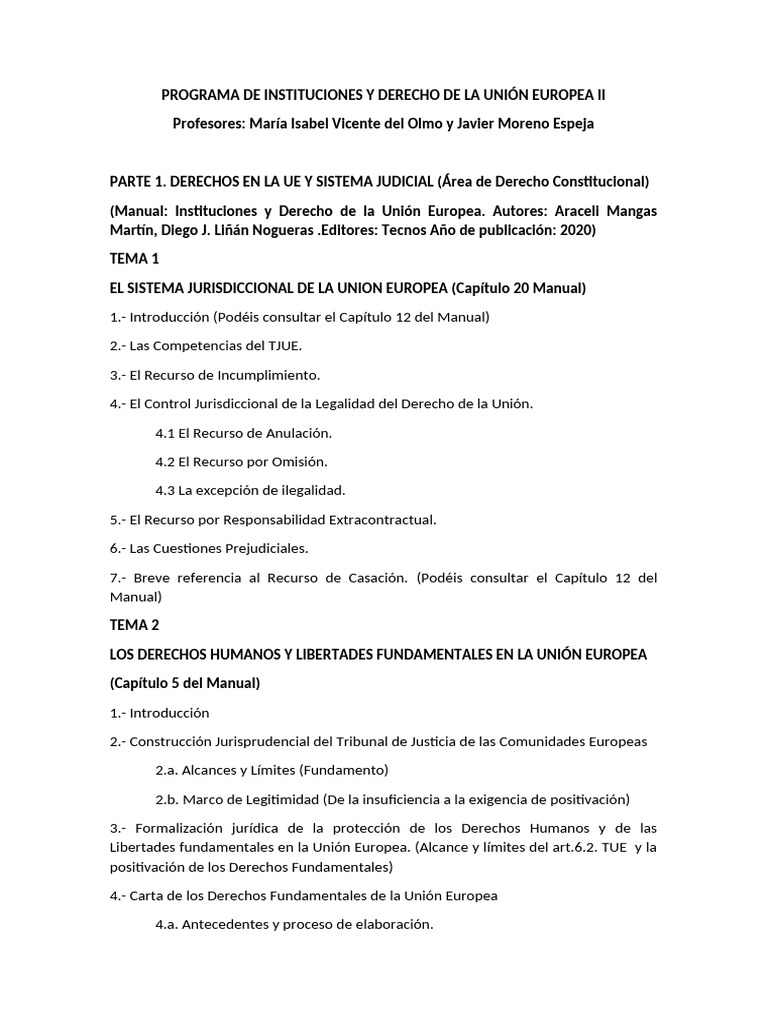 Programa de Instituciones y Derecho de La Unión Europea II | PDF | Ley ...