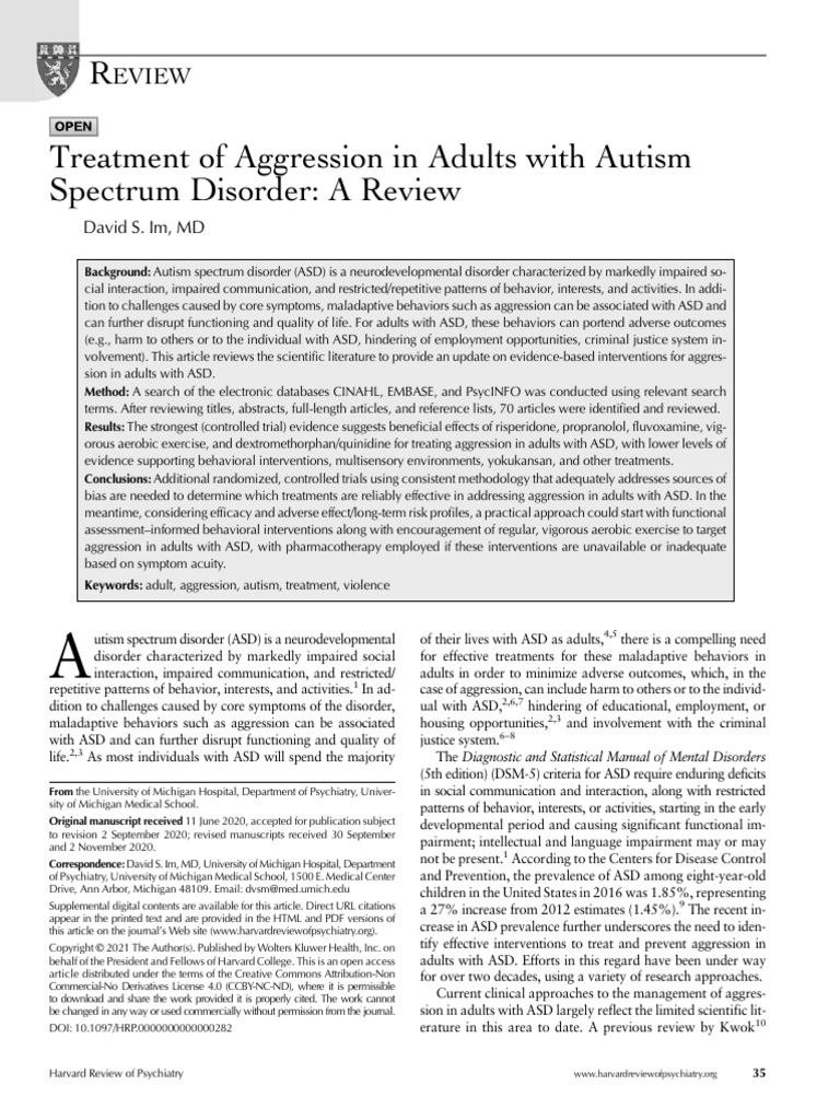 Treatment of aggression in adults with autism pdf autism mental