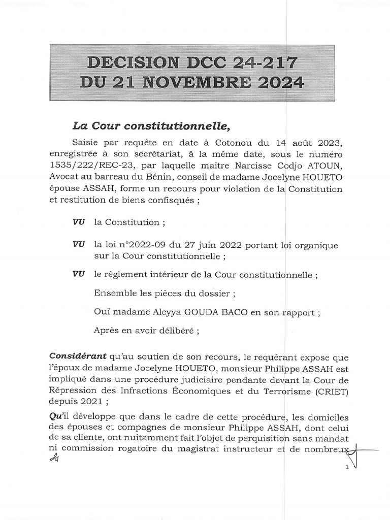 Décision de la Cour sur confiscation de biens | PDF | Constitution ...