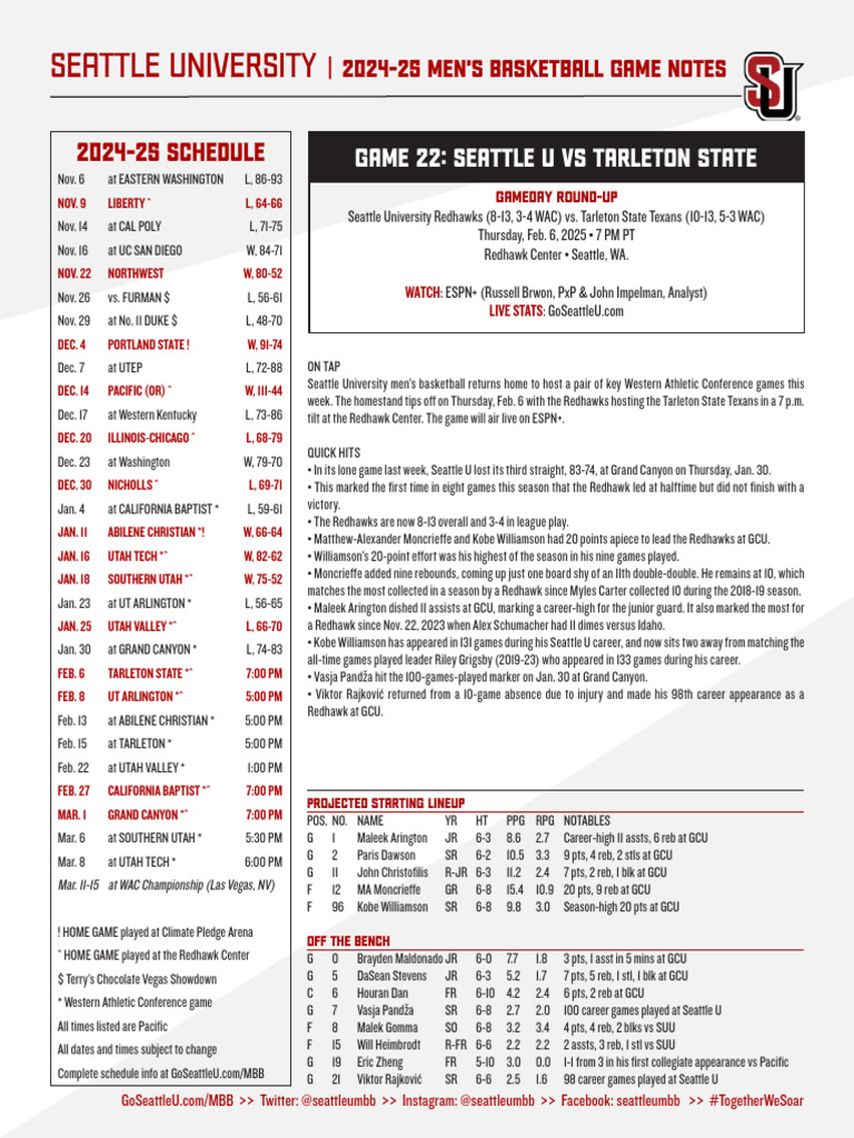 MBB Game Notes-Tarleton | PDF | Ncaa Division I Conferences | Sports