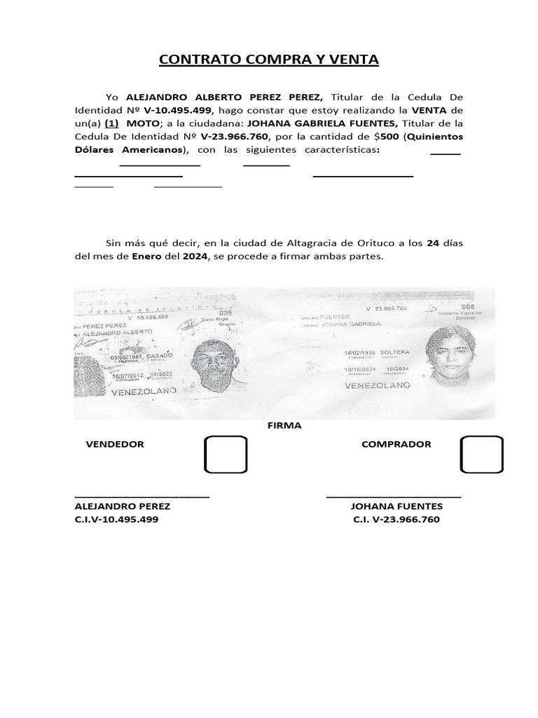 CONTRATO COMPRA Y VENTA DE MOTO | PDF