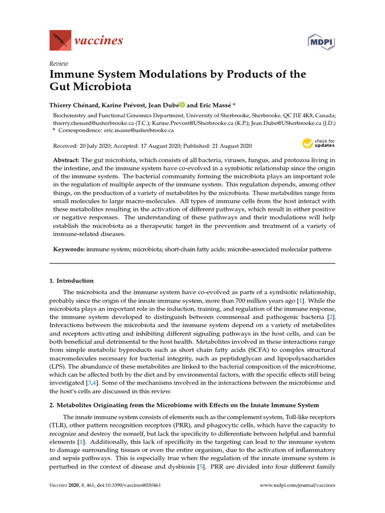 Immune System Modulations by Products of The Gut Microbiota | PDF ...