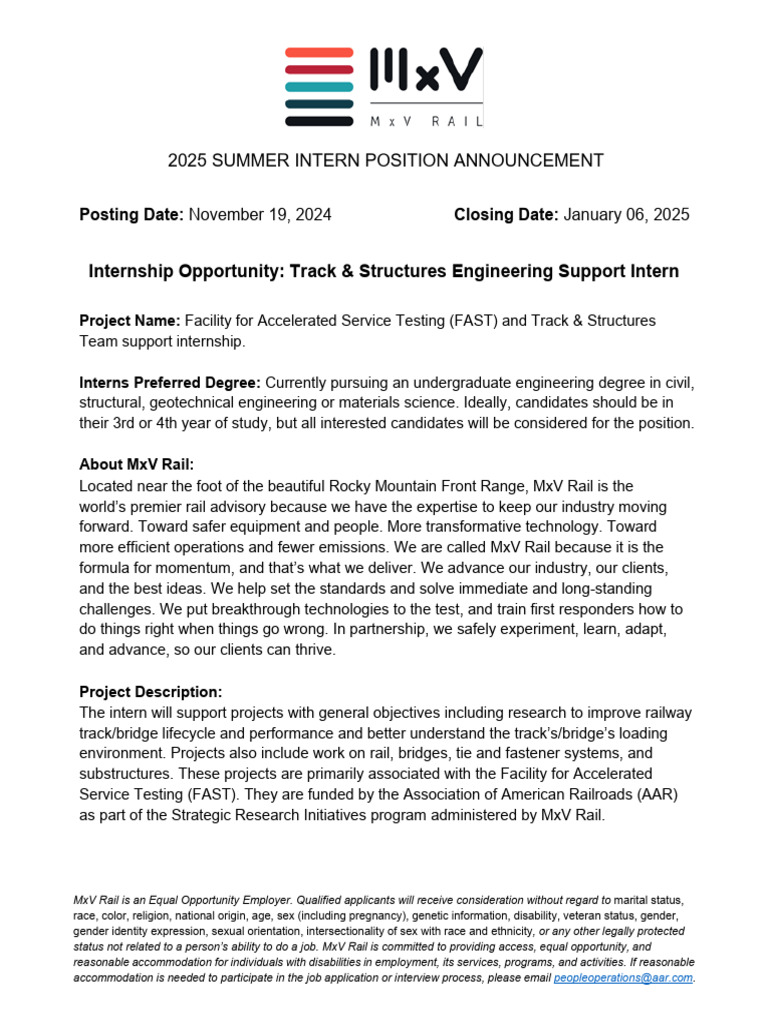 Track & Structures Engineering Suppport Intern | PDF | Equal ...