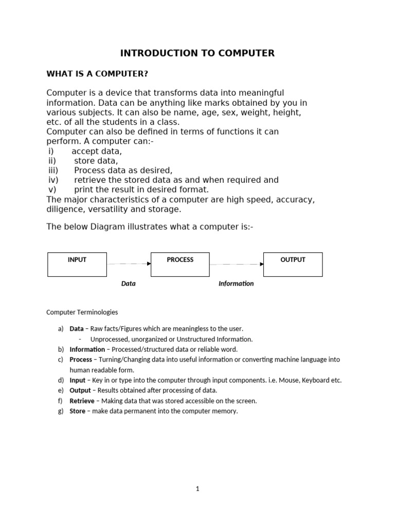 Introduction to Computers and Their Functions | PDF | Computer Data ...