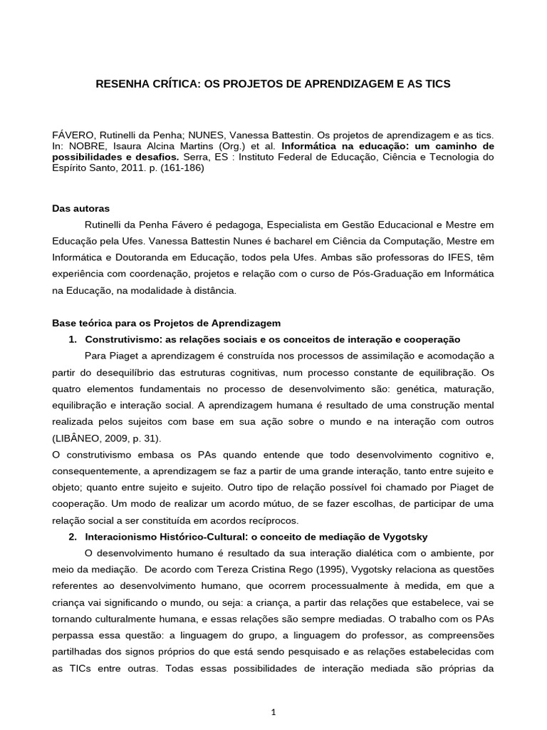 Projetos de Aprendizagem e TICs na Educação | PDF | Aprendizado | Pedagogia