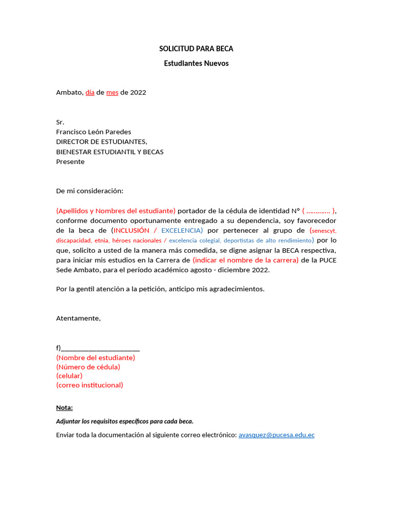 Solicitud de Beca Estudiantil 2022 | PDF