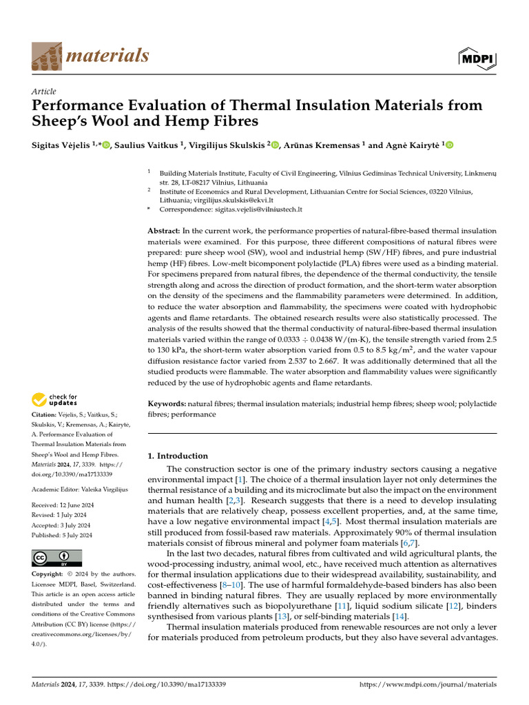 Materials 17 03339 | PDF | Thermal Insulation | Building Insulation