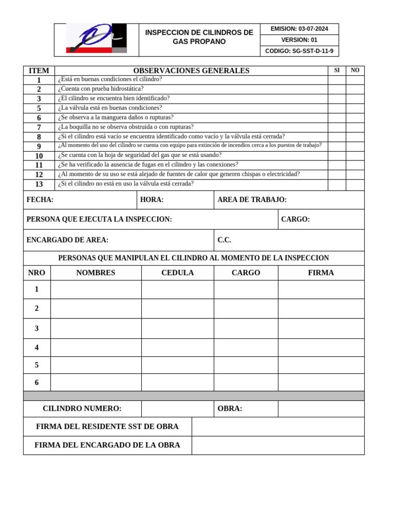 Inspección de Cilindros de Gas Propano | PDF