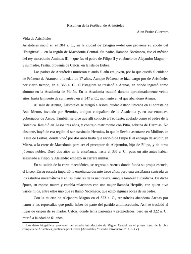 Resumen de La Poética, Fraire Guerrero, Alan | PDF | Poética ...