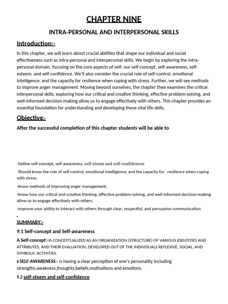 Intra-Personal & Interpersonal Skills Guide | PDF | Anger | Self Concept