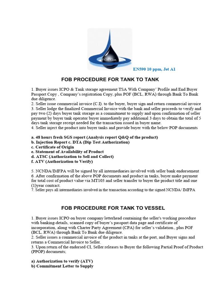 FOB Procedures for Tank Transactions | PDF | Receipt | Banks