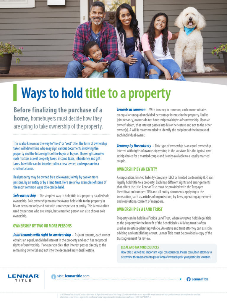Ways to Hold Property Title Explained | PDF | Concurrent Estate | Law ...