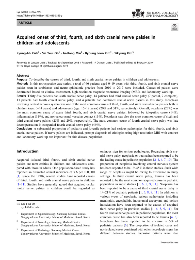 Acquired Onset of Third, Fourth, and Sixth Cranial Nerve Palsies in ...