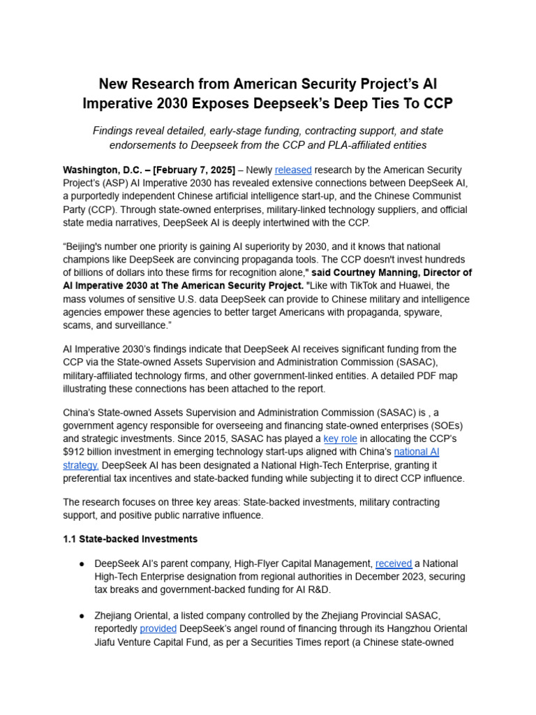 DeepSeek AI's CCP Ties Exposed | PDF | Artificial Intelligence ...